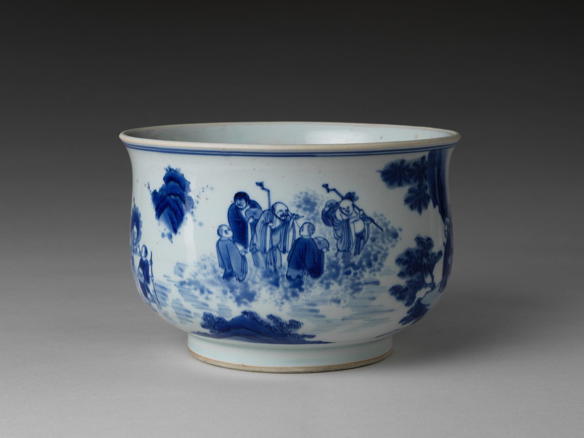 Không rõ tác giả, lò Cảnh Đức Trấn. Incense Burner with the Eighteen Luohans.