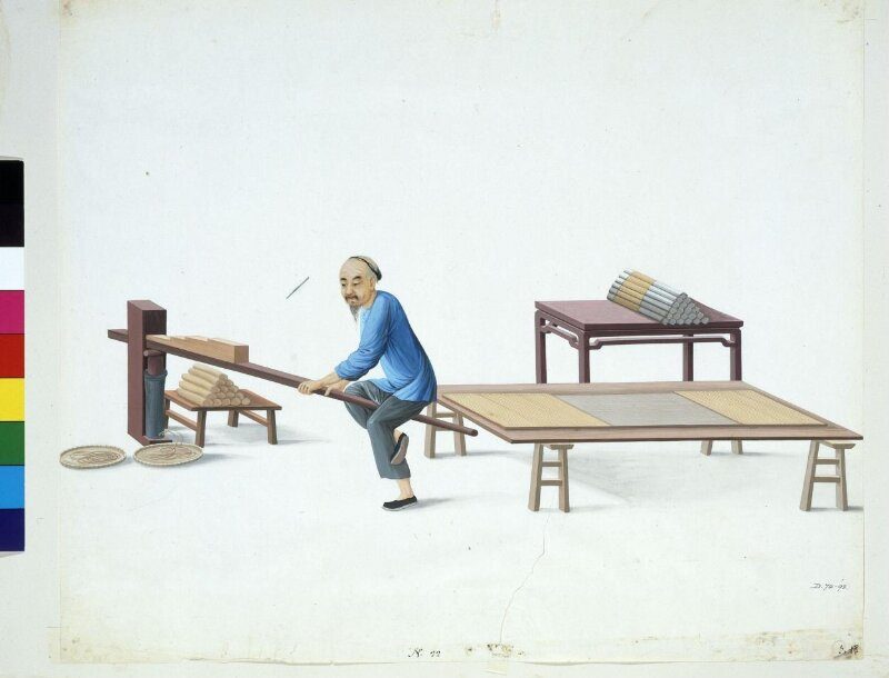 Puqua. Man Making Incense Sticks.