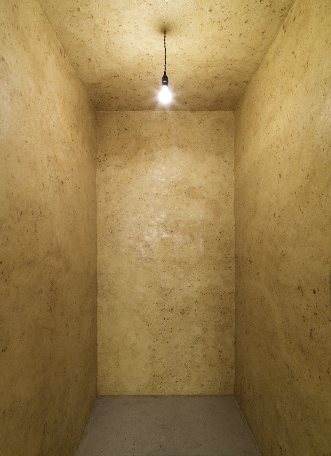 ヴォルフガング・ライプ「Wax Room」、The Phillips Collection。一灯の吊り電球に照らされた、金色の蜜蝋の壁の部屋